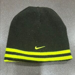 Nike Black and Neon Yellow Knit Beanie